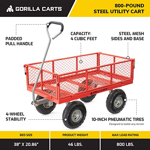 Gorilla Carts Steel Utility Wagon with Removable Side Panels, 1000 lb Capacity, Gray U674568