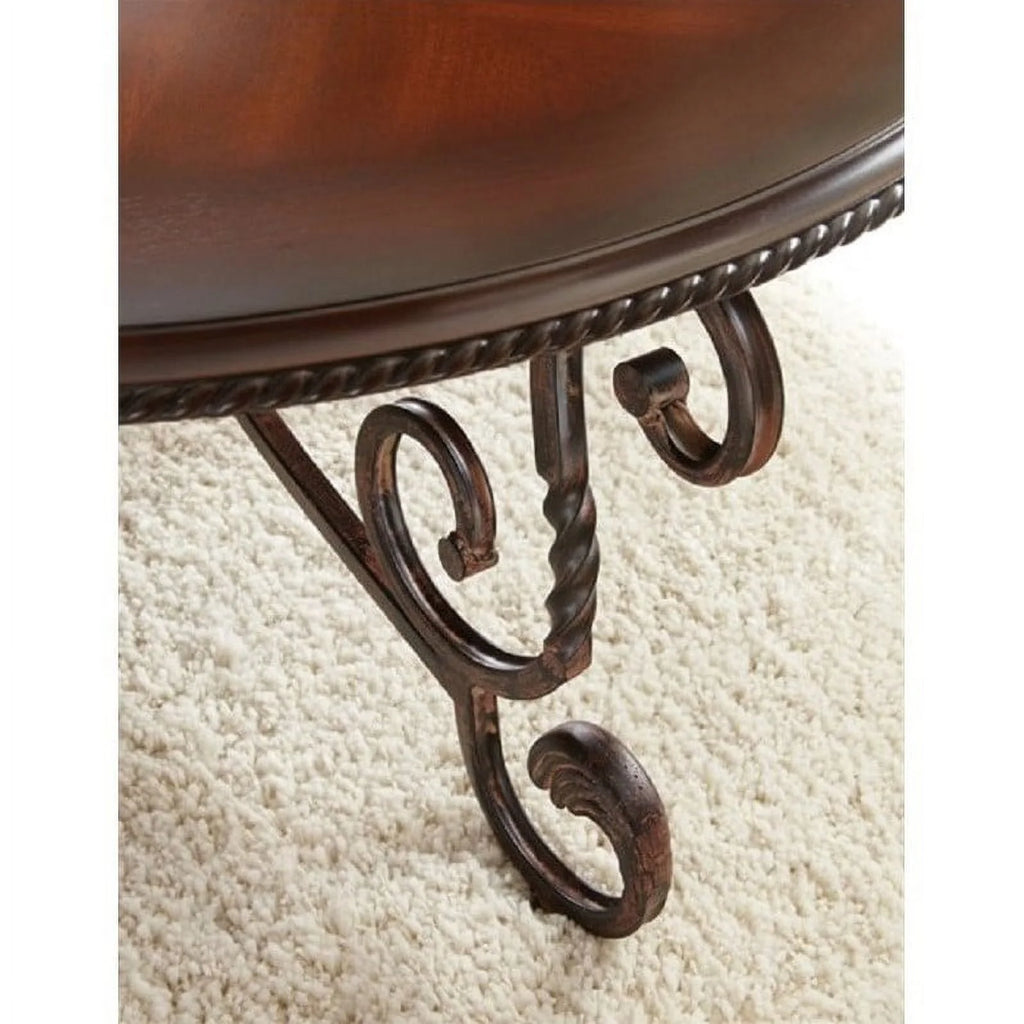 Steve Silver Crowley Round Wood and Metal End Table, Cherry J3081