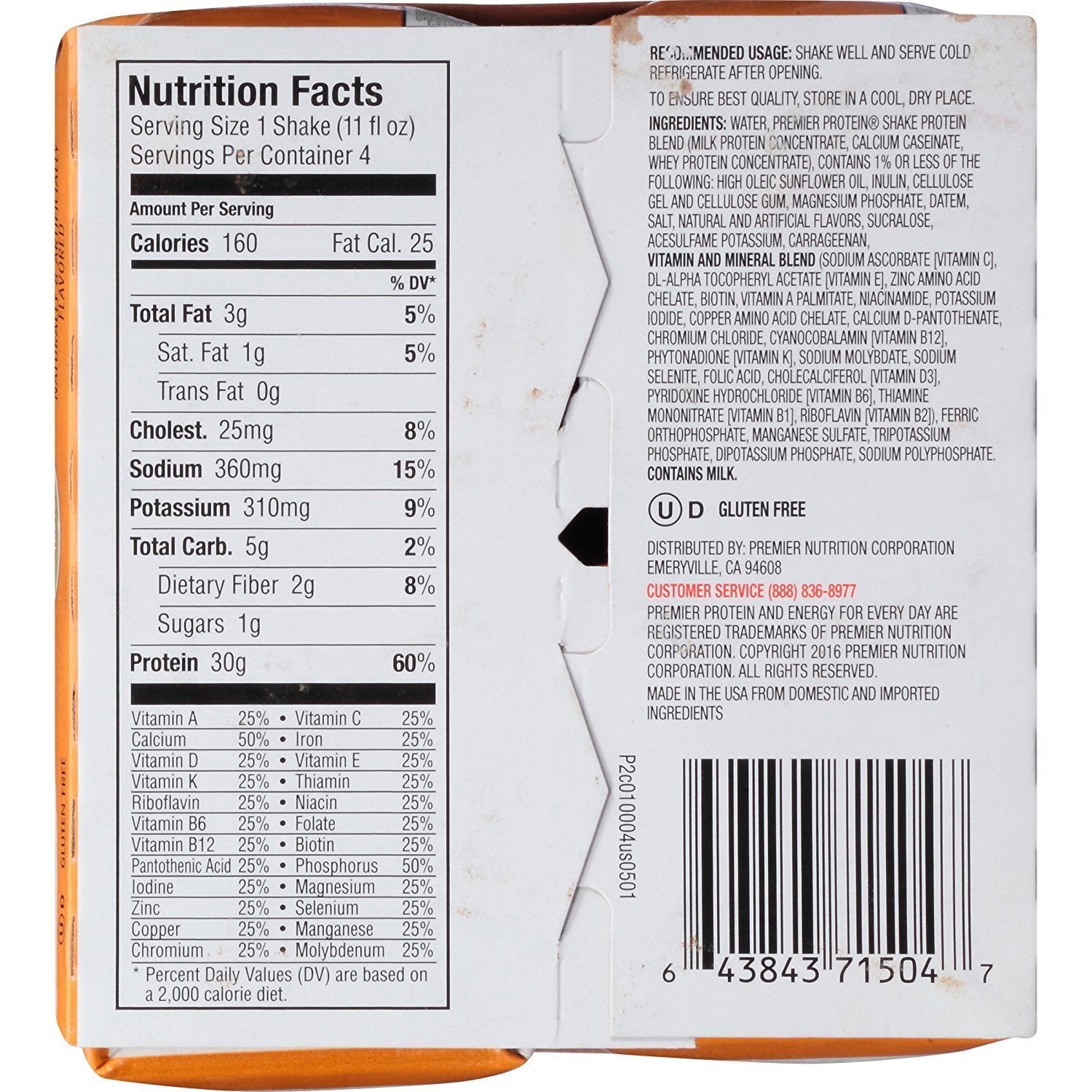 Premier Protein 30g Protein Shakes, Caramel, 11 fl oz, 8 Count X1259