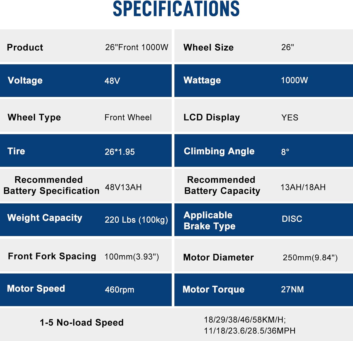 26" 48V 1000W Electric Fat Bike Conversion Kit Rear Wheel with LCD Display U30941