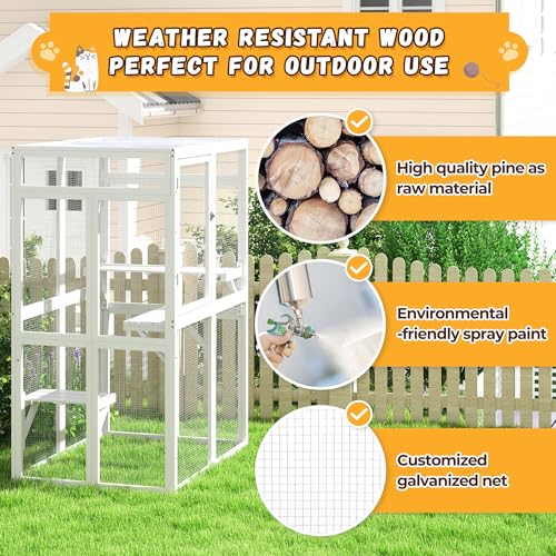 Wooden Catio Outdoor Cat Enclosure with Window Access (Black) D5959