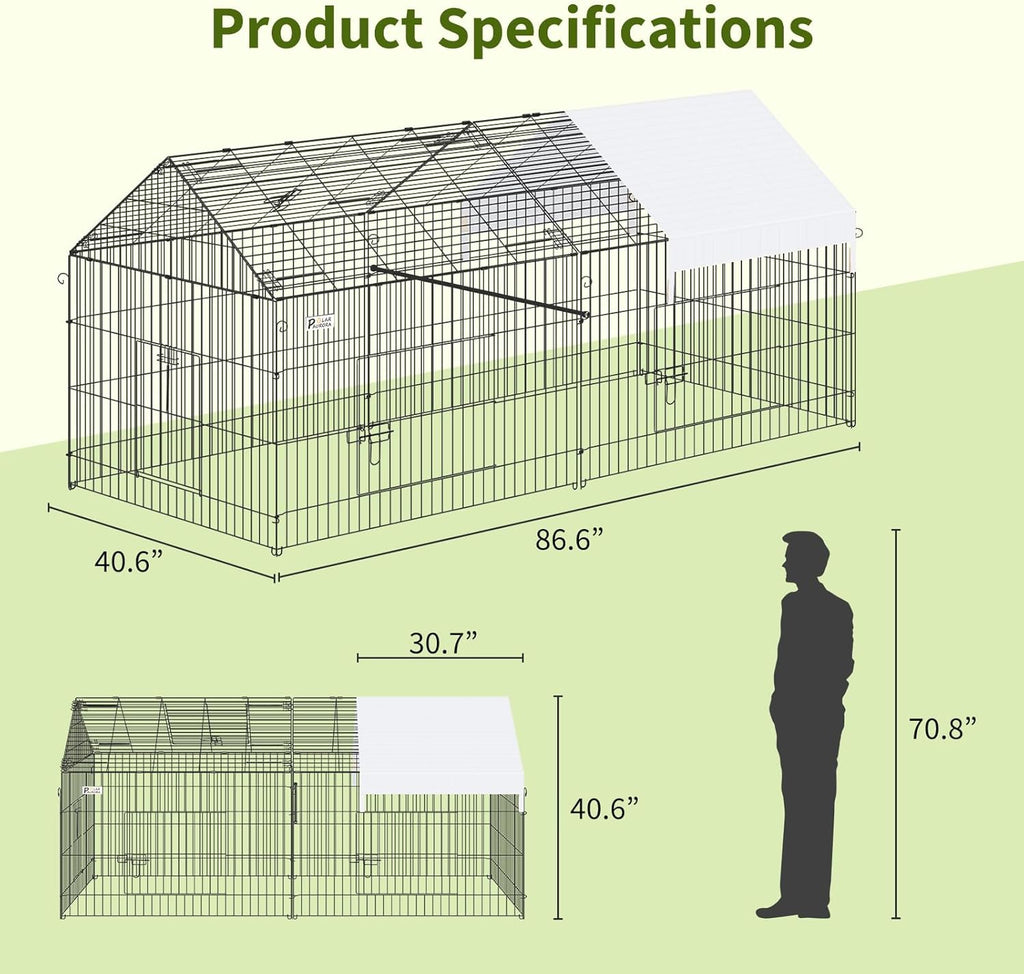 Polar Aurora Chicken Coop 87"x41" Metal Chicken Run Cage with Cover for Outdoor Yard B636