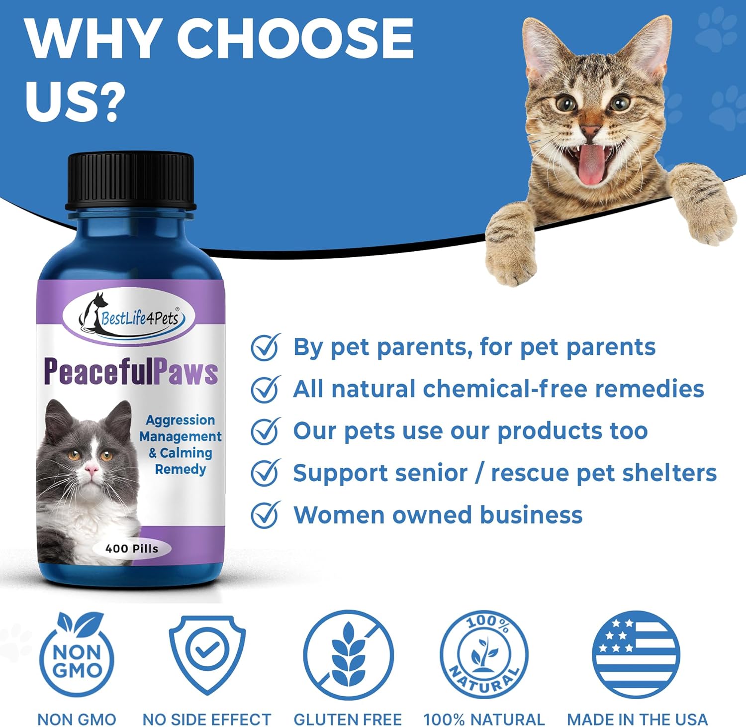 BestLife4Pets Peaceful Paws Cat Calming Pills for Anxiety & Stress I529