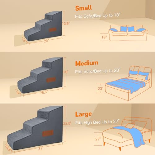 Supet Dog Stairs for Small Medium Dogs, Anti-Slip Pet Ramp for Bed Couch Car J22180