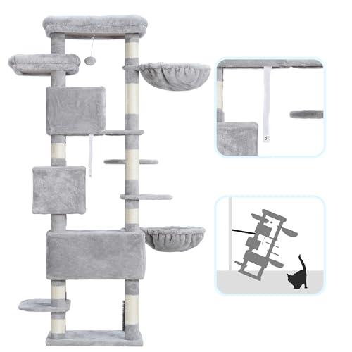 Hey-brother Cat Tree 74 inches Multi-Level XL Cat Tower for Indoor Cats, Light Gray X944591