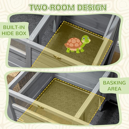 PawHut Tortoise Habitat with Shelf Storage, Weather Protection, Gray J8632