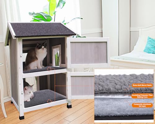 Rockever Outdoor Cat House, Large Wooden Weatherproof Shelter with Escape Door Z2462