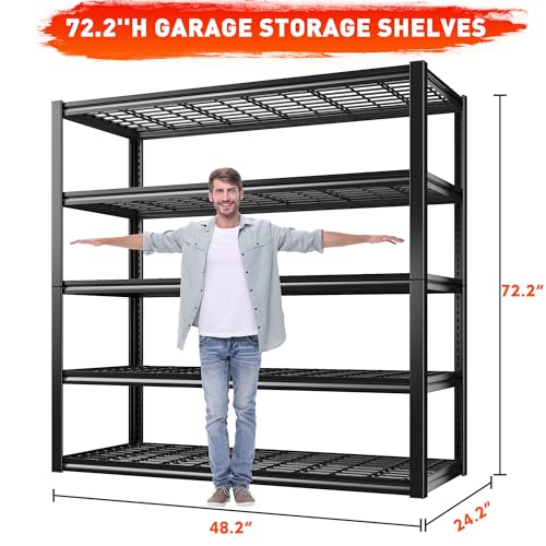 REIBII 60" W Garage Shelving Heavy Duty Metal Storage Shelves L4095