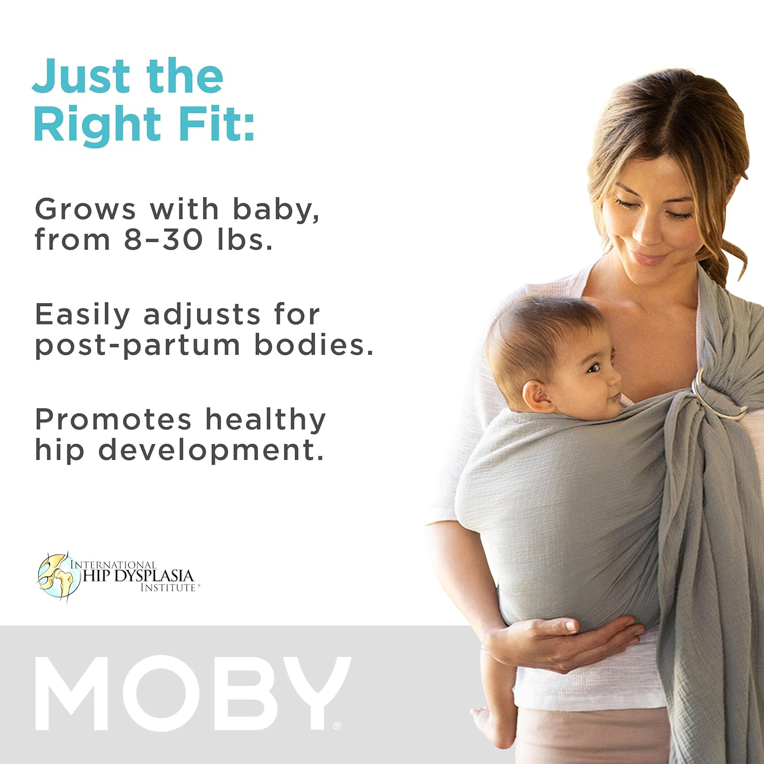 Moby Ring Sling Wrap Carrier for Newborns, Infants & Toddlers, Pewter Q280