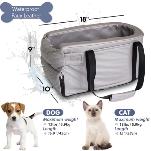 Petgrow Small Dog Car Seat Center Console, Waterproof Leather, Grey N4988