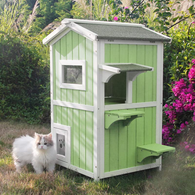 Outdoor Cat Shelter Weatherproof Two Story Wooden Feral Cat House with Openable Roof V6308
