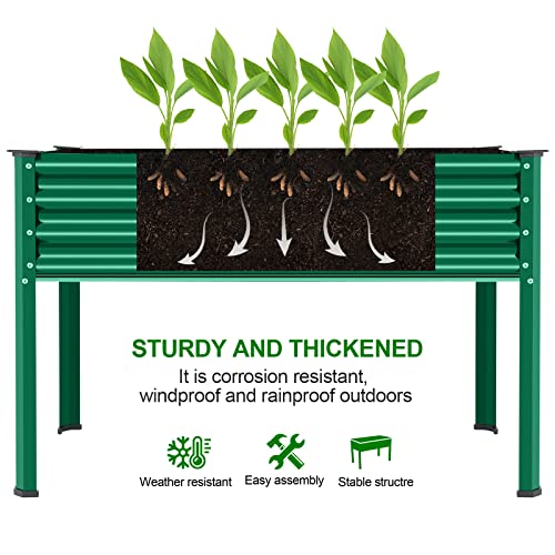 Land Guard Galvanized Raised Garden Bed with Legs, 48×24×32in Metal Elevated Planter Box Z11926