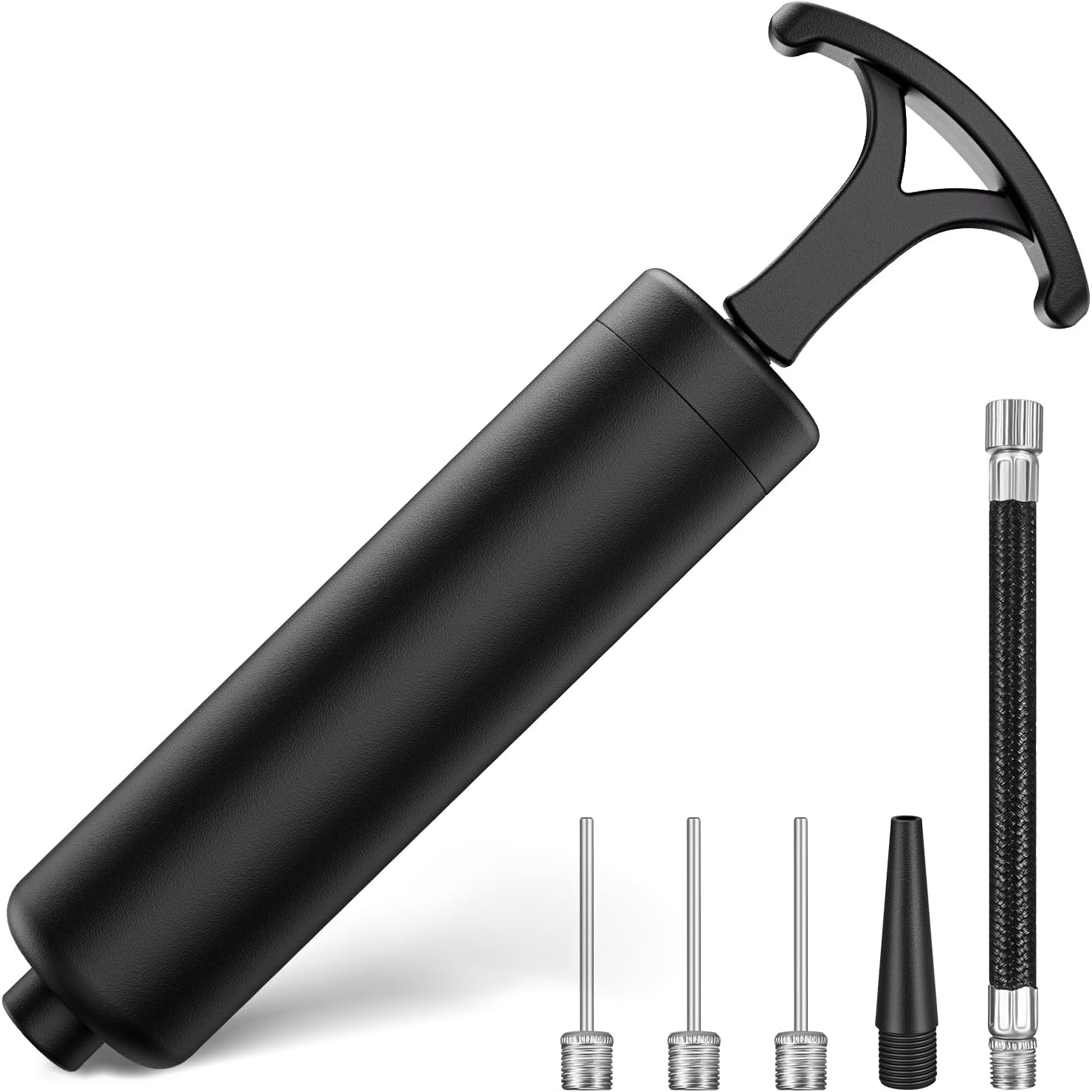 Ball Pump, Ball Pump for Sport Balls, Soccer Ball Pump with 3 Needles, Nozzle, Extension Hose, Complete Hand Pump Kit Perfect for Volleyball, Basketball, Rugby, Balloon, Push & Pull Inflator System