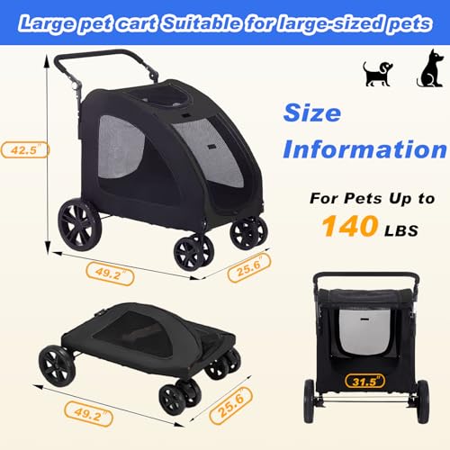 Large Dog Stroller with Removable Cushion, 4 Wheel Pet Wagon for 180 lbs W169220