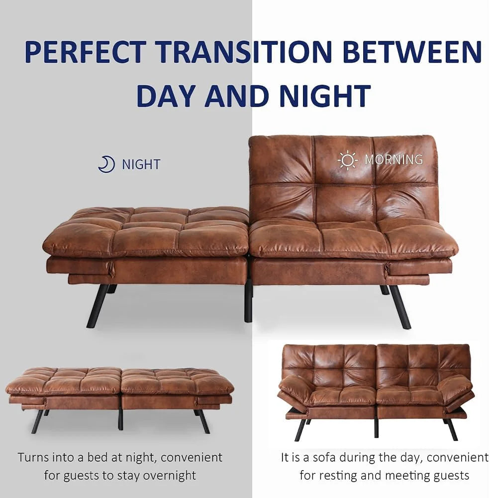 HESTINYSU 70.5'' PU Leather Futon Sofa Bed, Brown N390556