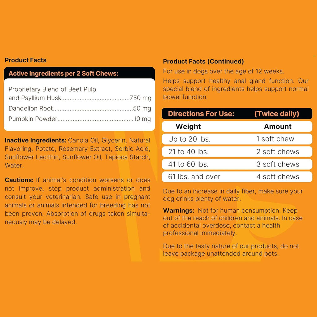 Glands Bowel Support Soft Chews for Dogs with Pumpkin Powder W38579