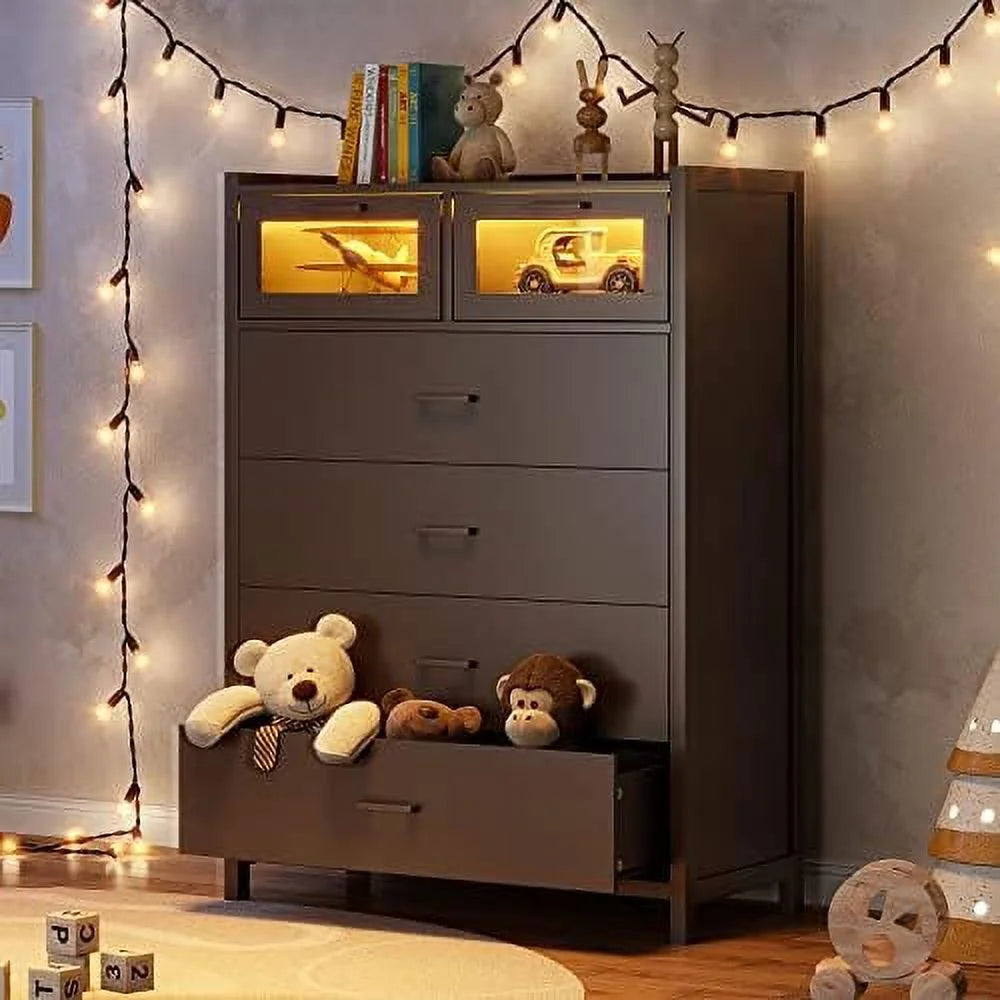 HJZBNONE 6-Drawer Dresser with LED Lights for Bedroom E483