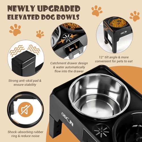 Elevated Slow Feeder Dog Bowls with Stand, 6 Height Adjustable, Stainless Steel, for Large Medium Dogs J17147