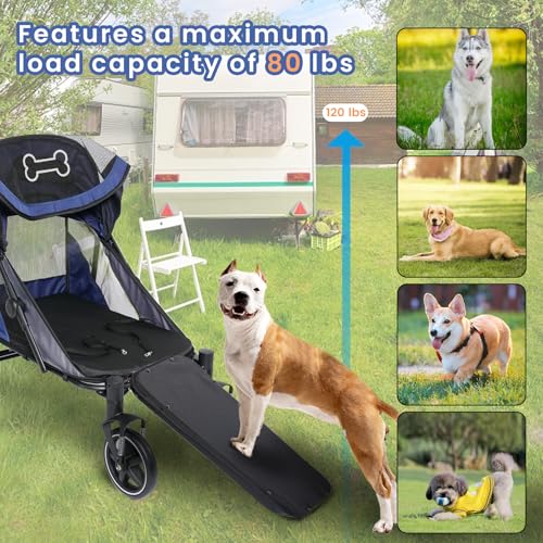Dog Stroller for Large Dogs Up to 80 lbs, Foldable with Ramp, Navy Blue G161706