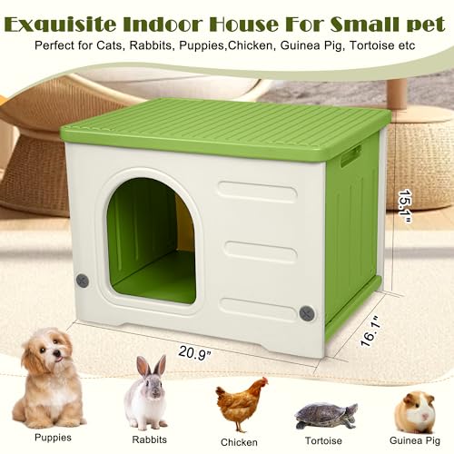 Plastic Cat House for Outdoor Indoor Use, Stackable, Insulated, Waterproof - Green C65779