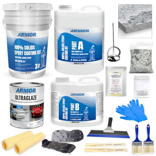 Garage Epoxy Floor Kit 100% Solids 2 Part Coating with UltraGlaze Topcoat, Blue, 300 Sq Ft G29167