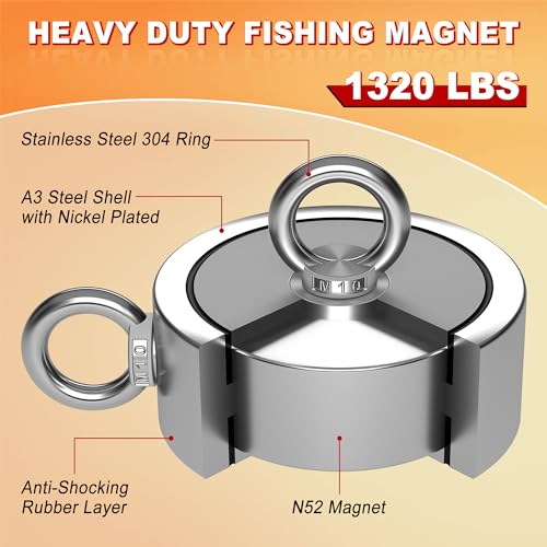 2600LBS Double Side Magnet Fishing Kit with Case, 100FT Rope, Glove, Grappling Hook E21007