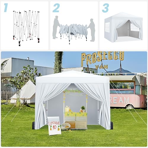 Yaheetech 10x10 Pop Up Canopy with 4 Removable Sidewalls, White F109731