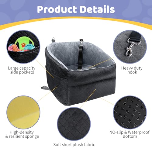 Dog Car Seat for Small Medium Dogs, Detachable Washable Pet Booster Seat Grey I26690