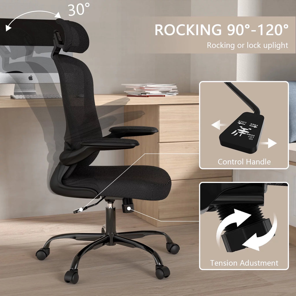Lioncin High Back Ergonomic Office Chair with Flip-up Armrests, Black A103