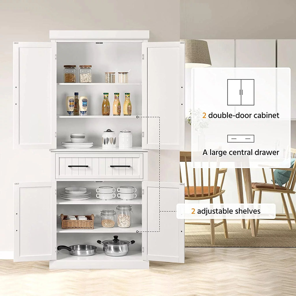 72.5" Kitchen Pantry Storage Cabinet with Drawer, White K580631