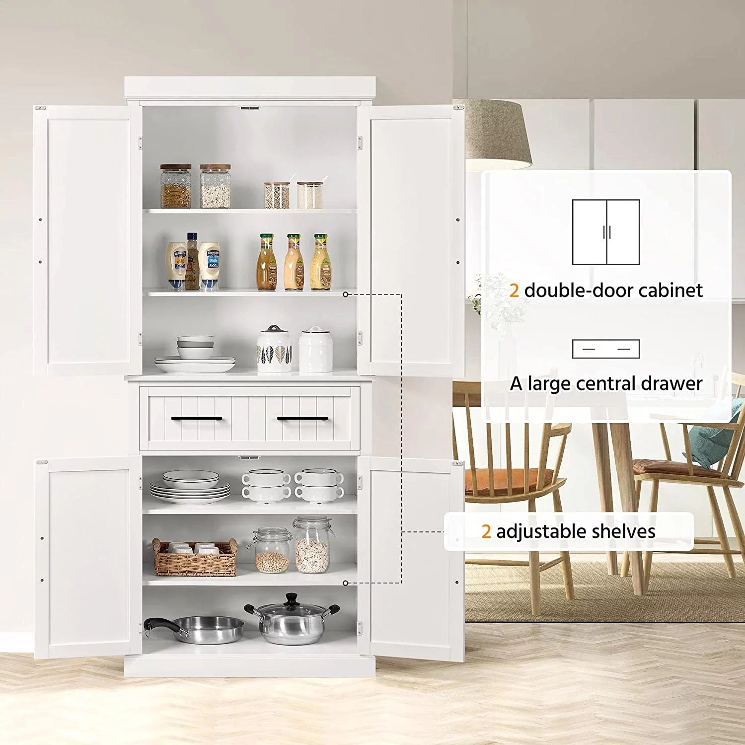 72.5" Kitchen Pantry Storage Cabinet with Drawer, White K580631