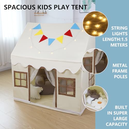 Kids Play Tent with Floor and Star Light, Indoor Outdoor Castle Playhouse I9927