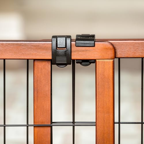 Carlson 70-Inch Wide Adjustable Freestanding Pet Gate, Wood, Brown Y7776