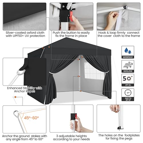 Yaheetech 10x10 Pop Up Canopy with 4 Removable Sidewalls, White F109731