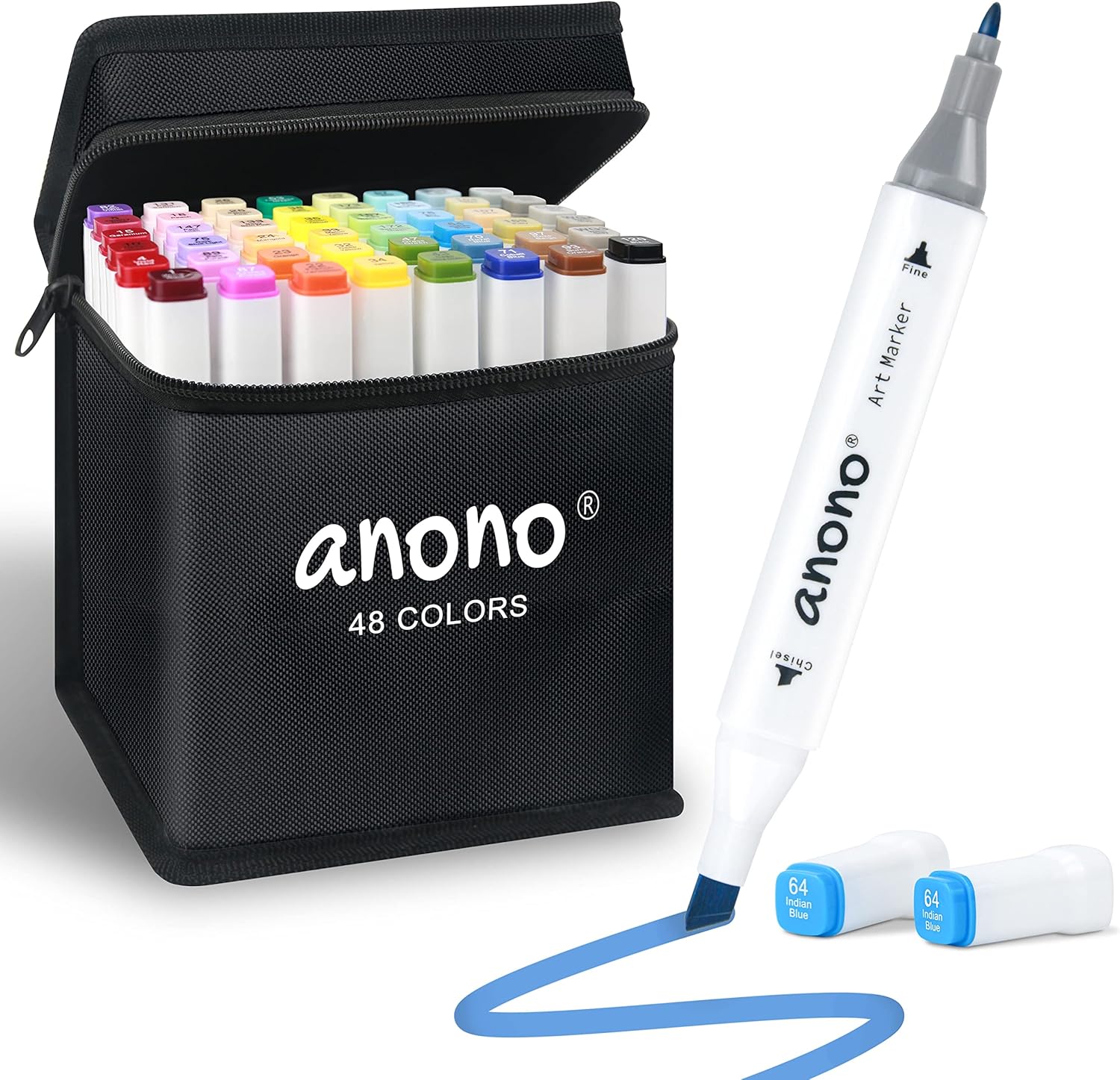 anono 48 Colors Alcohol Markers Set Double Tipped, Permanent Markers Set Dual Tip, Alcohol Based Drawing Markers for Art Sketch, Markers for Kids Adults Artist Coloring