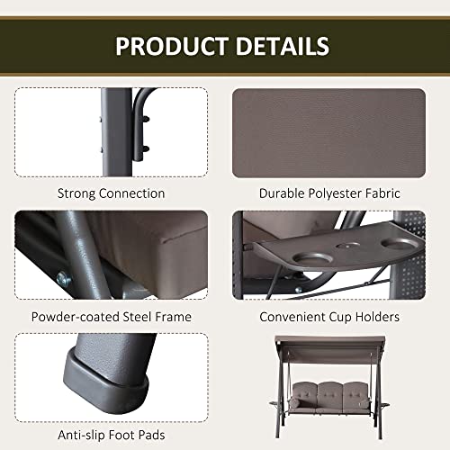 Outsunny 3-Seat Patio Swing Chair with Adjustable Canopy, Brown U4460