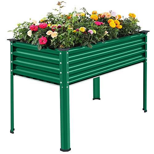 Land Guard Galvanized Raised Garden Bed with Legs, 48×24×32in Metal Elevated Planter Box Z11926