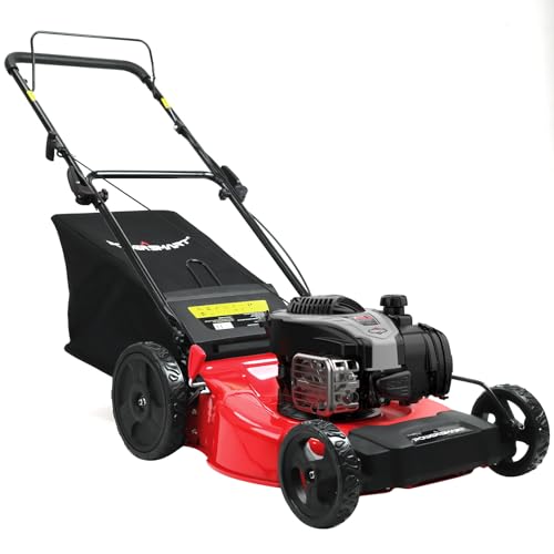 PowerSmart Gas Lawn Mower with Briggs and Stratton EX550 140cc Engine, ReadyStart System 21-Inch Steel Deck 3-in-1 Mulch, Bag, Side Discharge, 10-Inch High Rear Wheels