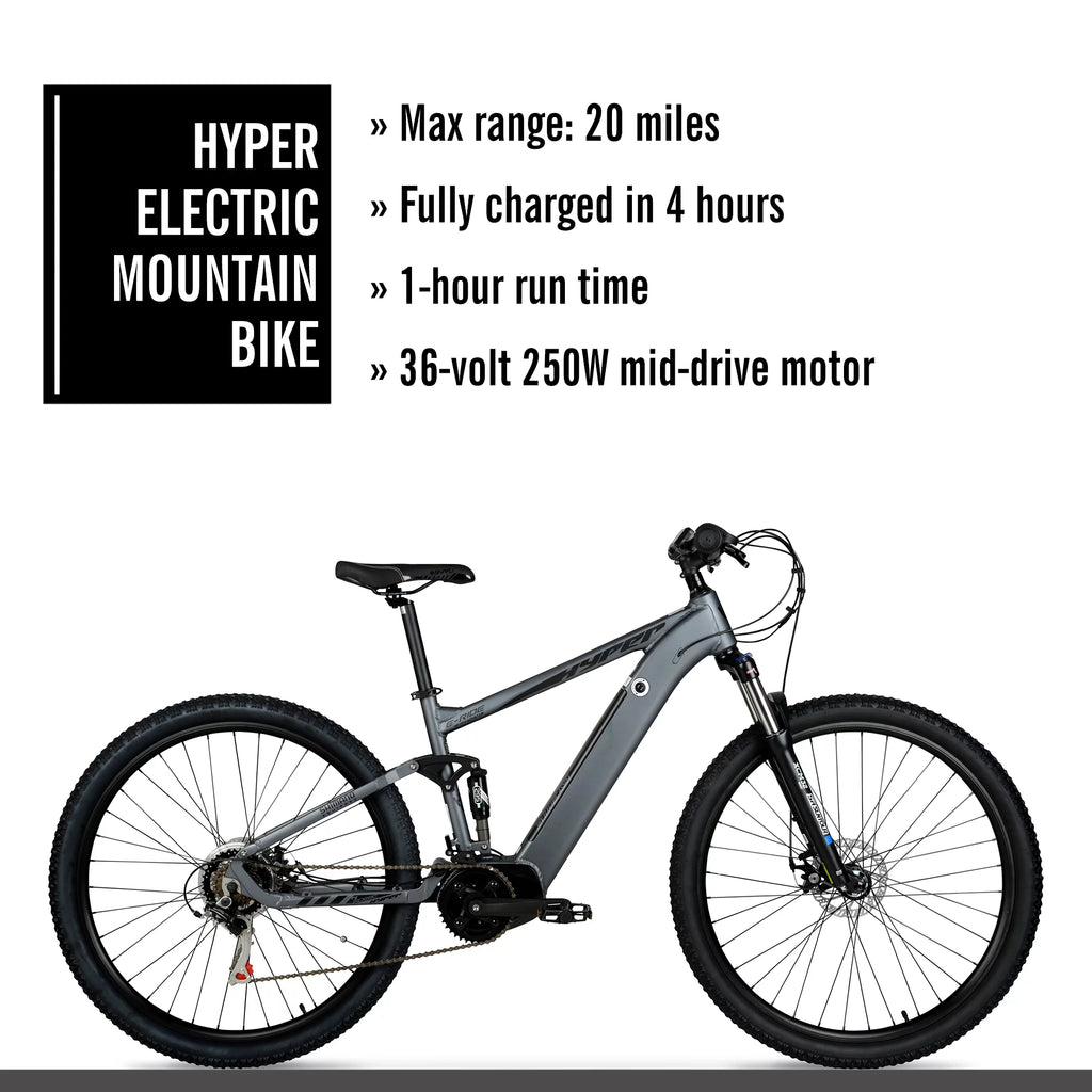 Hyper Bicycles E-Ride 29" 36V Electric Mountain Bike for Adults, Grey N5618