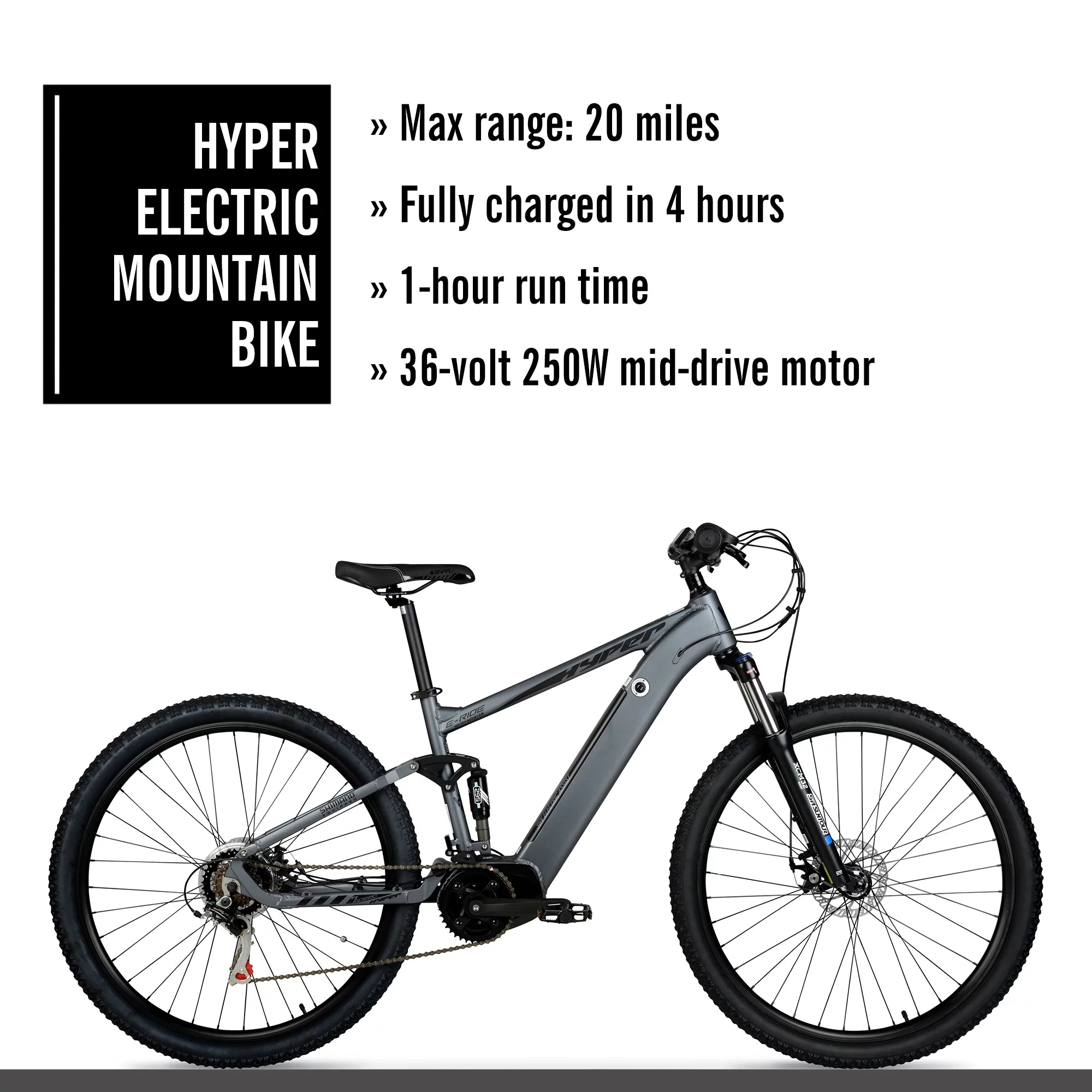 Hyper Bicycles E-Ride 29" 36V Electric Mountain Bike for Adults, Grey N5618