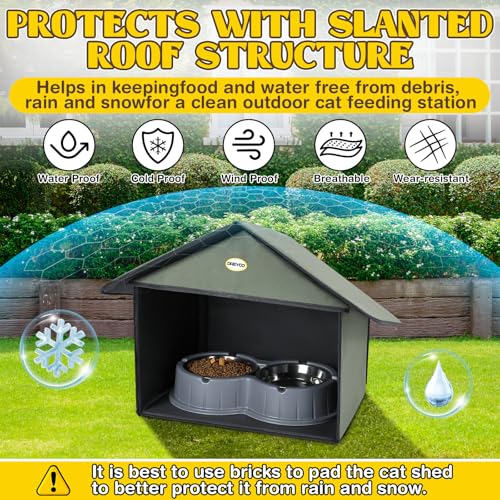 Dreyoo Outdoor Cat Feeding Station Weatherproof Shelter for Food & Water, Dusty Blue Y29685