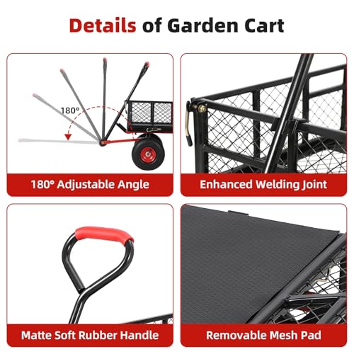 Steel Garden Dump Cart 880lbs, Heavy Duty Utility Wagon with Removable Mesh Sides Q536