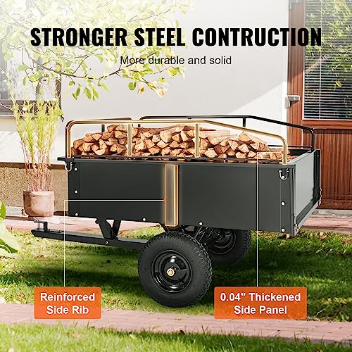 VEVOR Heavy Duty ATV Dump Cart 750 lbs Steel Utility Trailer with Removable Sides E373248