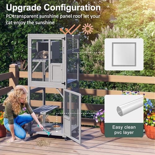 Catio Outdoor Cat Enclosure, Large Walk-in Cat Cage with Waterproof Cover, 72 inch X803947