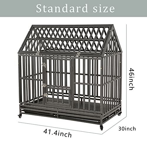 LUCKUP Heavy Duty Dog Cage Metal Kennel with Wheels for Medium and Large Dogs, 48 inch, Black N108498