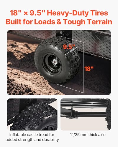 VEVOR Heavy Duty ATV Dump Cart 750 lbs Steel Utility Trailer with Removable Sides E373248