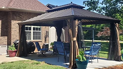 YOLENY 10' x 12' Hardtop Gazebo with Galvanized Steel Double Roof, Netting and Curtains Y84317