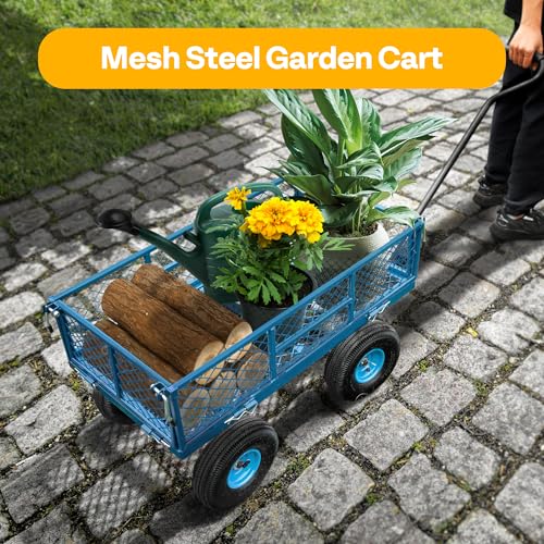 VIVOHOME Heavy Duty 880 Lbs Mesh Steel Folding Garden Cart Wagon with Removable Sides H820787
