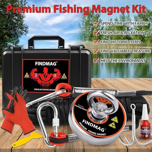 FINDMAG Magnet Fishing Kit with Case 1000 LBS Neodymium Round Magnet D111