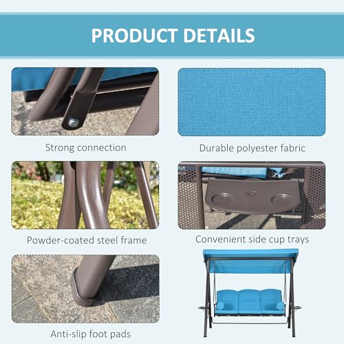 Outsunny 3-Seat Patio Swing Chair with Adjustable Canopy, Brown U4460